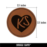 KS Kansas State in Heart Round Iron-On Engraved Faux Leather Patch Applique - 2.5"