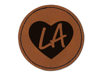 LA Louisiana State in Heart Round Iron-On Engraved Faux Leather Patch Applique - 2.5"