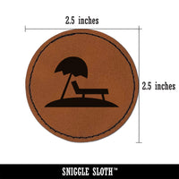 Lounge Chair Umbrella Beach Sun Round Iron-On Engraved Faux Leather Patch Applique - 2.5"