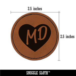 MD Maryland State in Heart Round Iron-On Engraved Faux Leather Patch Applique - 2.5"