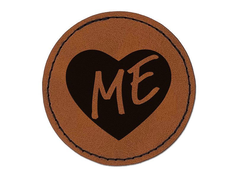 ME Maine State in Heart Round Iron-On Engraved Faux Leather Patch Applique - 2.5"