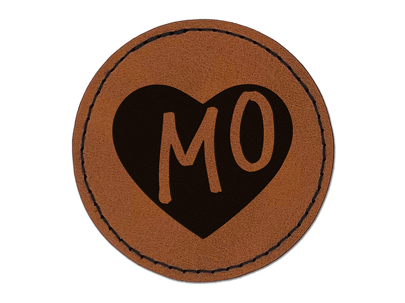 MO Missouri State in Heart Round Iron-On Engraved Faux Leather Patch Applique - 2.5"