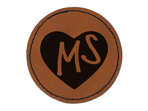 MS Mississippi State in Heart Round Iron-On Engraved Faux Leather Patch Applique - 2.5"