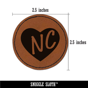 NC North Carolina State in Heart Round Iron-On Engraved Faux Leather Patch Applique - 2.5"
