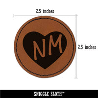 NM New Mexico State in Heart Round Iron-On Engraved Faux Leather Patch Applique - 2.5"