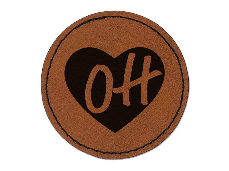 OH Ohio State in Heart Round Iron-On Engraved Faux Leather Patch Applique - 2.5"