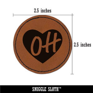 OH Ohio State in Heart Round Iron-On Engraved Faux Leather Patch Applique - 2.5"