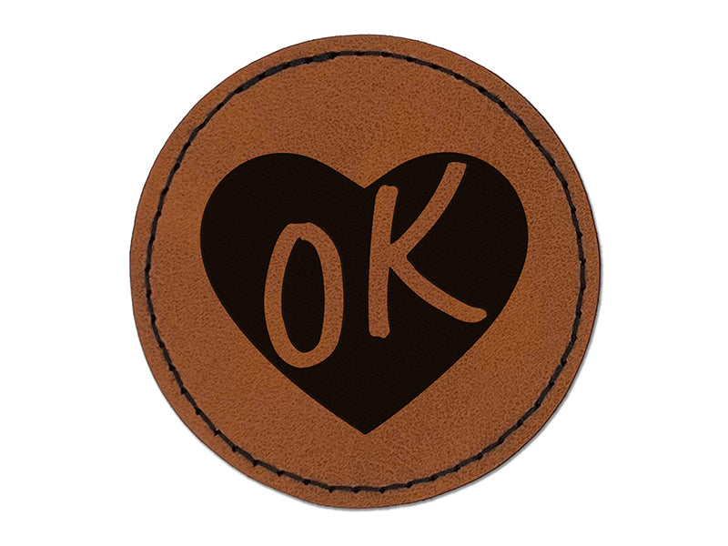 OK Oklahoma State in Heart Round Iron-On Engraved Faux Leather Patch Applique - 2.5"