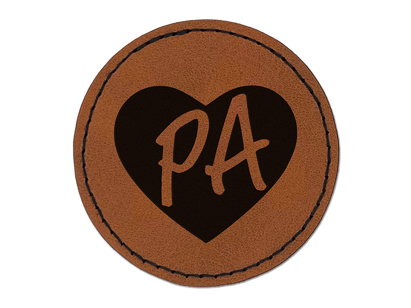 PA Pennsylvania State in Heart Round Iron-On Engraved Faux Leather Patch Applique - 2.5"