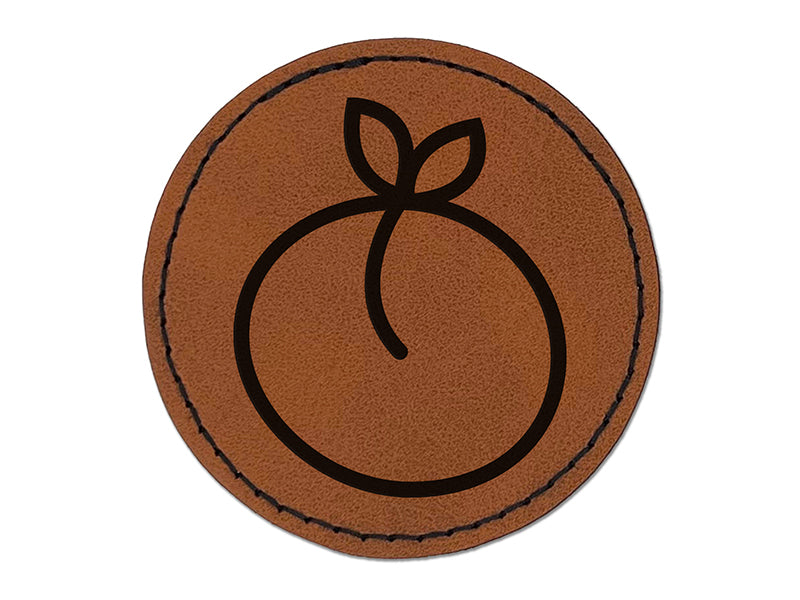 Peach Fruit Doodle Round Iron-On Engraved Faux Leather Patch Applique - 2.5"