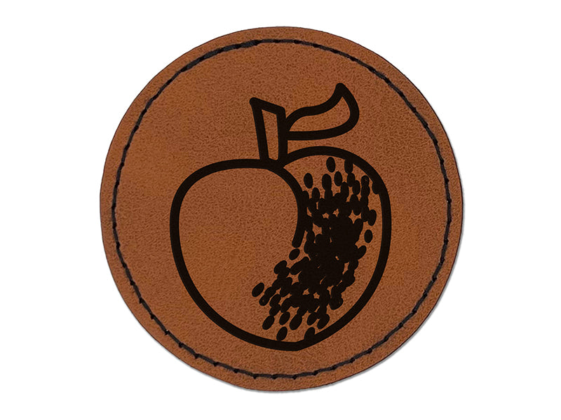 Peach Fruit Drawing Cute Round Iron-On Engraved Faux Leather Patch Applique - 2.5"