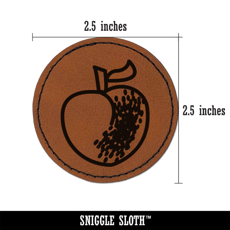 Peach Fruit Drawing Cute Round Iron-On Engraved Faux Leather Patch Applique - 2.5"