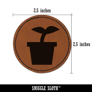 Plant Sprout Gardening Solid Round Iron-On Engraved Faux Leather Patch Applique - 2.5"