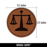 Scales of Justice Legal Lawyer Icon Round Iron-On Engraved Faux Leather Patch Applique - 2.5"