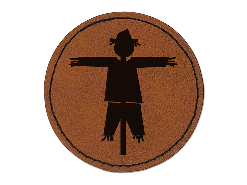 Scarecrow Solid Round Iron-On Engraved Faux Leather Patch Applique - 2.5"