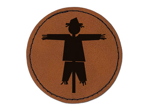 Scarecrow Solid Round Iron-On Engraved Faux Leather Patch Applique - 2.5"