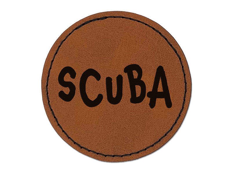 Scuba Diving Diver Fun Text Round Iron-On Engraved Faux Leather Patch Applique - 2.5"