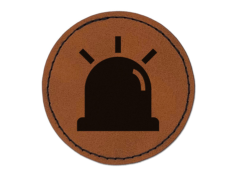 Siren Police Fire Law Enforcement Round Iron-On Engraved Faux Leather Patch Applique - 2.5"