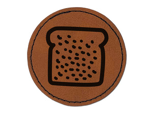 Slice of Bread Toast Doodle Round Iron-On Engraved Faux Leather Patch Applique - 2.5"