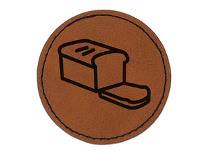 Sliced Loaf of Bread Round Iron-On Engraved Faux Leather Patch Applique - 2.5"