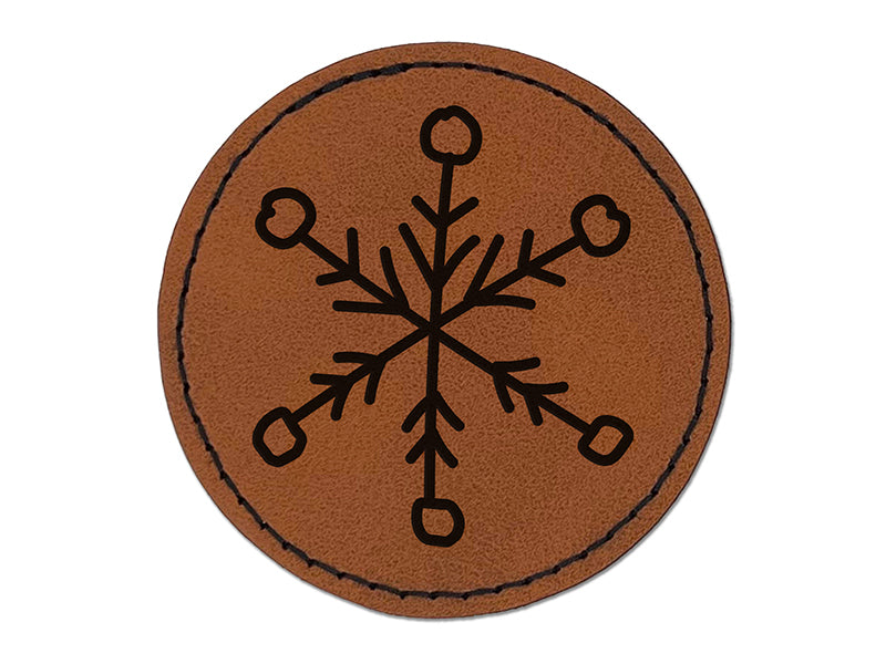 Snowflake Sketch Winter Round Iron-On Engraved Faux Leather Patch Applique - 2.5"