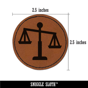 Tipping Scales of Justice Legal Lawyer Icon Round Iron-On Engraved Faux Leather Patch Applique - 2.5"