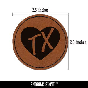 TX Texas State in Heart Round Iron-On Engraved Faux Leather Patch Applique - 2.5"