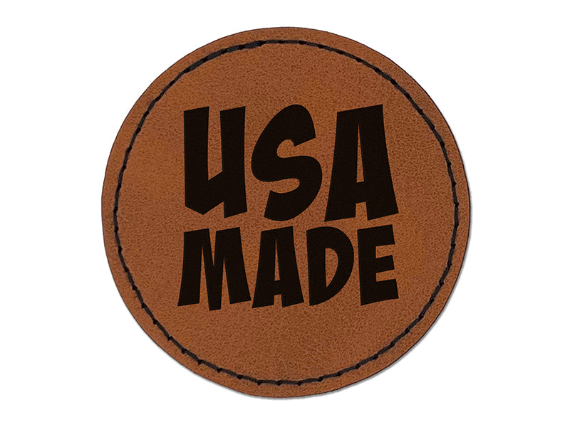 USA Made Fun Text Round Iron-On Engraved Faux Leather Patch Applique - 2.5"