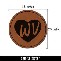 WV West Virginia State in Heart Round Iron-On Engraved Faux Leather Patch Applique - 2.5"