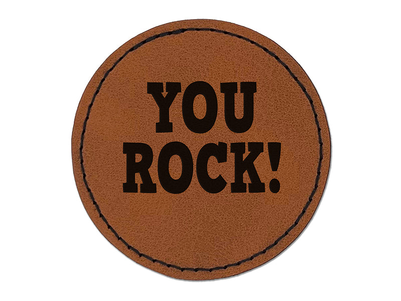 You Rock Teacher School Round Iron-On Engraved Faux Leather Patch Applique - 2.5"