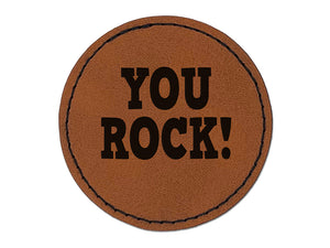 You Rock Teacher School Round Iron-On Engraved Faux Leather Patch Applique - 2.5"