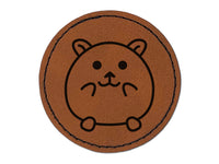 Happy Hamster Round Iron-On Engraved Faux Leather Patch Applique - 2.5"