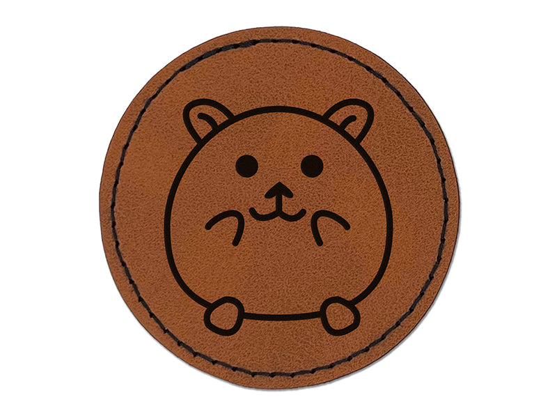 Happy Hamster Round Iron-On Engraved Faux Leather Patch Applique - 2.5"