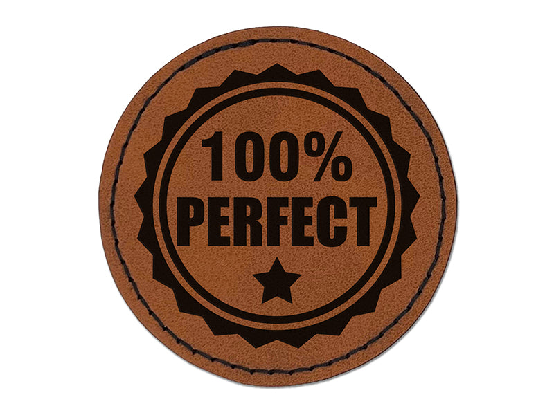 100 Percent Perfect Teacher Round Iron-On Engraved Faux Leather Patch Applique - 2.5"