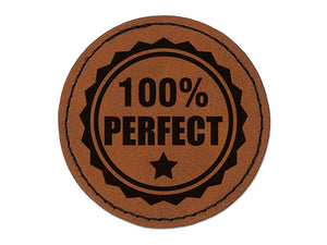 100 Percent Perfect Teacher Round Iron-On Engraved Faux Leather Patch Applique - 2.5"