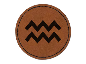 Aquarius Horoscope Astrological Zodiac Sign Round Iron-On Engraved Faux Leather Patch Applique - 2.5"