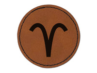 Aries Horoscope Astrological Zodiac Sign Round Iron-On Engraved Faux Leather Patch Applique - 2.5"