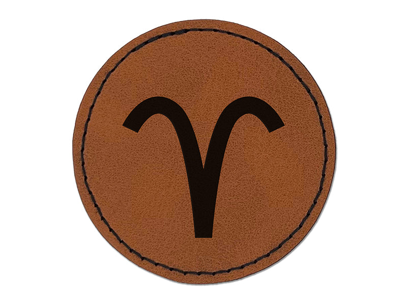 Aries Horoscope Astrological Zodiac Sign Round Iron-On Engraved Faux Leather Patch Applique - 2.5"