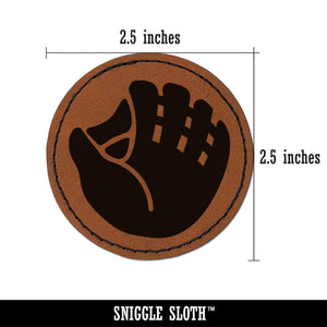 Baseball Glove Mitt Round Iron-On Engraved Faux Leather Patch Applique - 2.5"