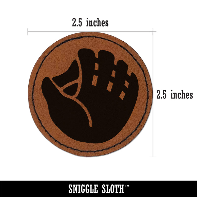 Baseball Glove Mitt Round Iron-On Engraved Faux Leather Patch Applique - 2.5"