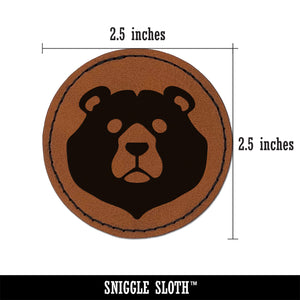 Black Bear Head Round Iron-On Engraved Faux Leather Patch Applique - 2.5"