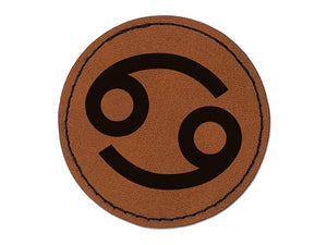 Cancer Horoscope Astrological Zodiac Sign Round Iron-On Engraved Faux Leather Patch Applique - 2.5"