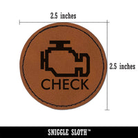 Car Check Engine Light Round Iron-On Engraved Faux Leather Patch Applique - 2.5"