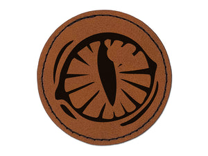 Cat Eye Round Iron-On Engraved Faux Leather Patch Applique - 2.5"