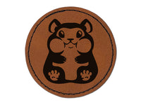 Chubby Cheek Hamster Round Iron-On Engraved Faux Leather Patch Applique - 2.5"