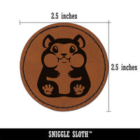 Chubby Cheek Hamster Round Iron-On Engraved Faux Leather Patch Applique - 2.5"