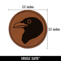 Clever Raven Head Round Iron-On Engraved Faux Leather Patch Applique - 2.5"