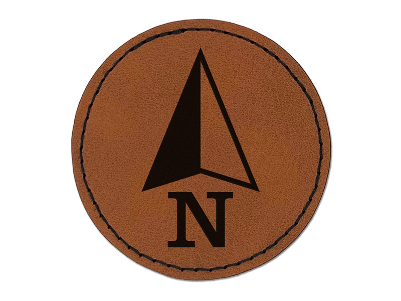 Compass Arrow Direction Due North Round Iron-On Engraved Faux Leather Patch Applique - 2.5"