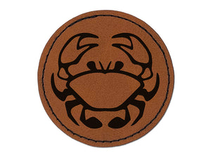 Crab Icon Round Iron-On Engraved Faux Leather Patch Applique - 2.5"