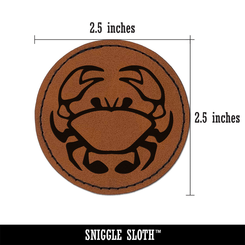 Crab Icon Round Iron-On Engraved Faux Leather Patch Applique - 2.5"